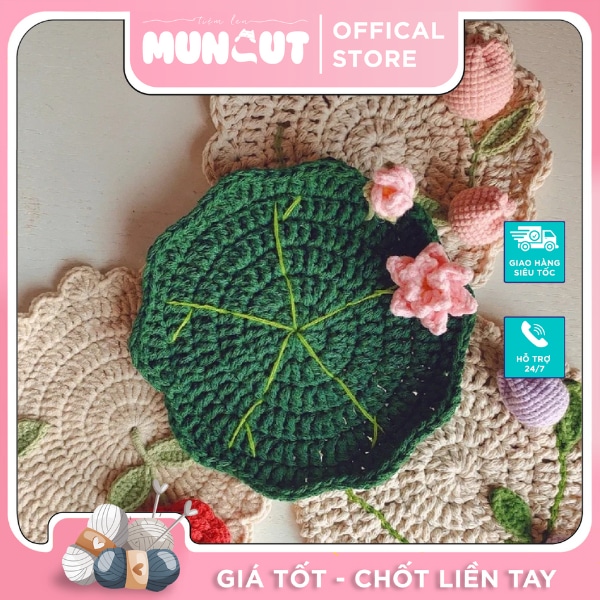 Tấm lót ly đan len kim tiêm hoa tulip Handmade